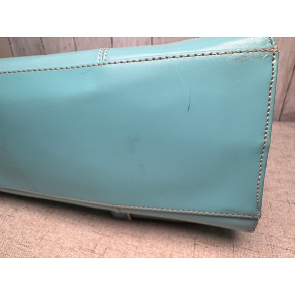 Wilsons Leather Turquoise Tote Shoulder Bag Crossbody Leopard Lining Insert - Picture 7 of 10